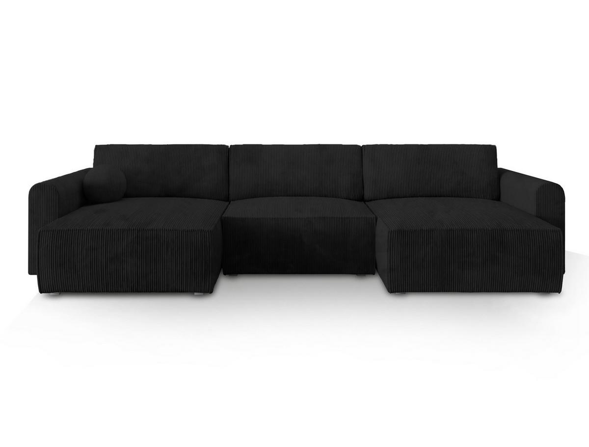 WOHNLANDSCHAFT FENTO P Schwarz Kordstoff mit Schlaffunktion - Schwarz/Grau, Holz/Kunststoff (347/90/148cm) - MASSENO