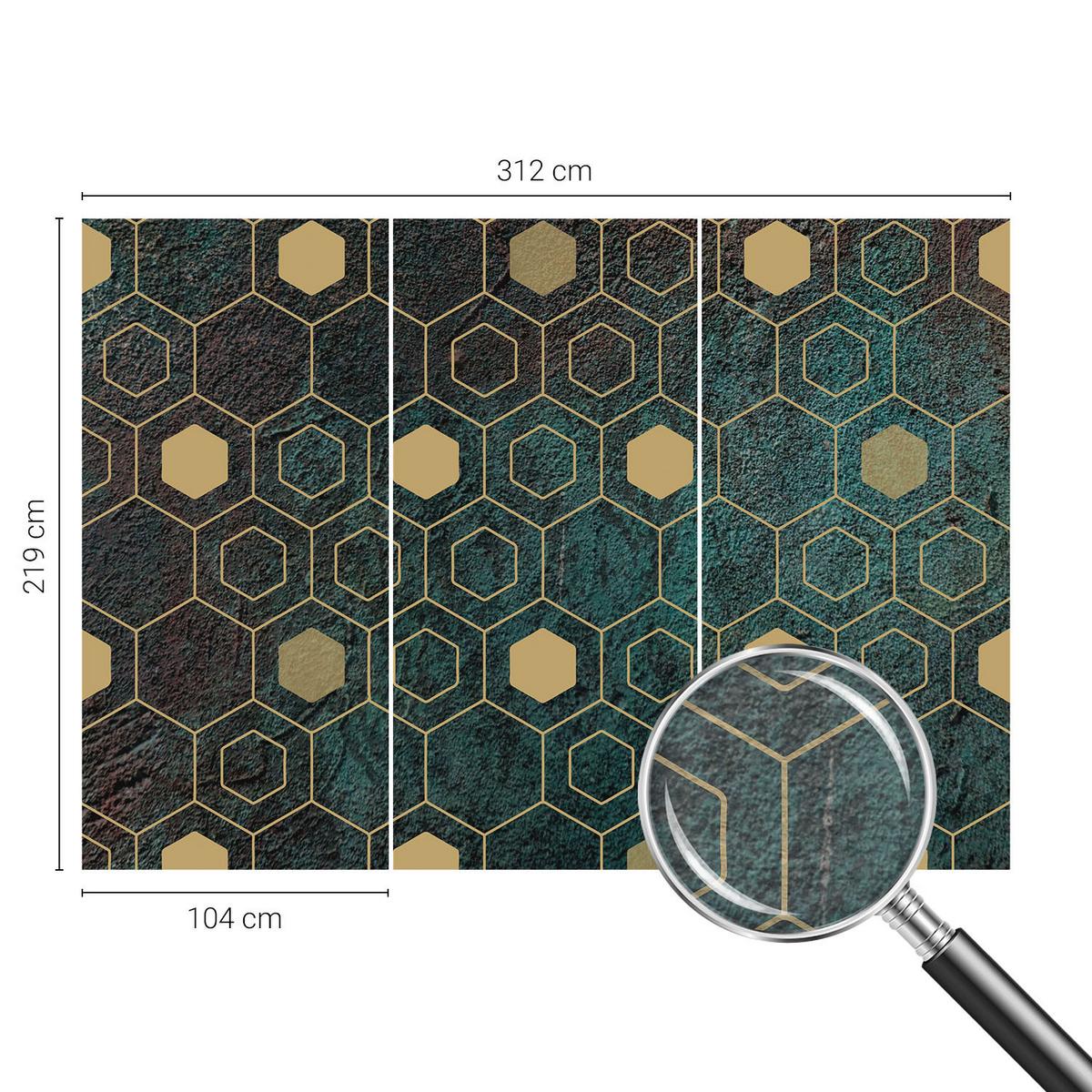FOTOTAPETE 312x219 cm - Geometrische Sechsecke - Grün, Textil (312/219cm) - Wallfluent