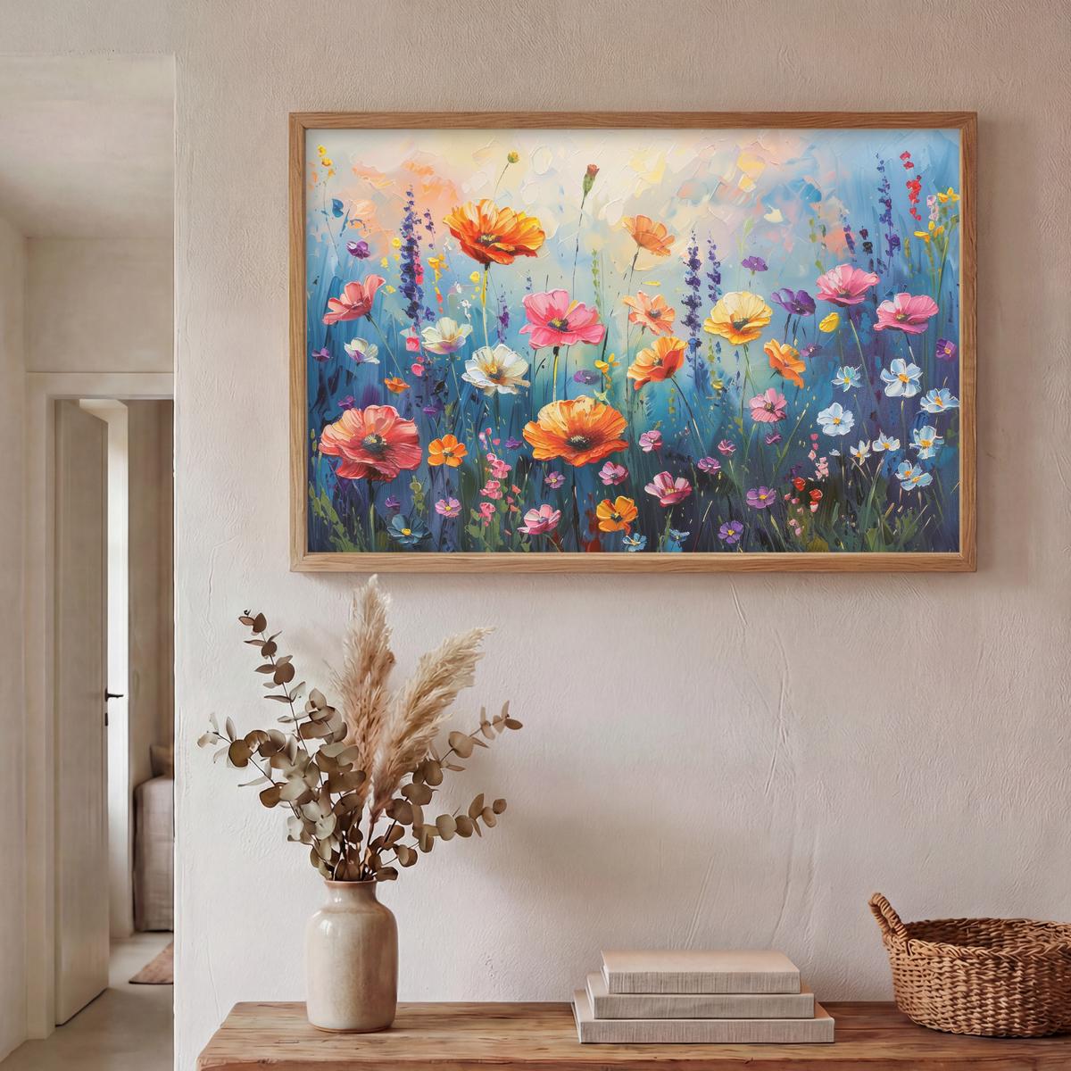 WANDLEUCHTE MIT AKKU Blumen - Natur - Aquarell - Kunst 100x70 cm - Multicolor, Holzwerkstoff (100/70/8cm) - OnlyWow