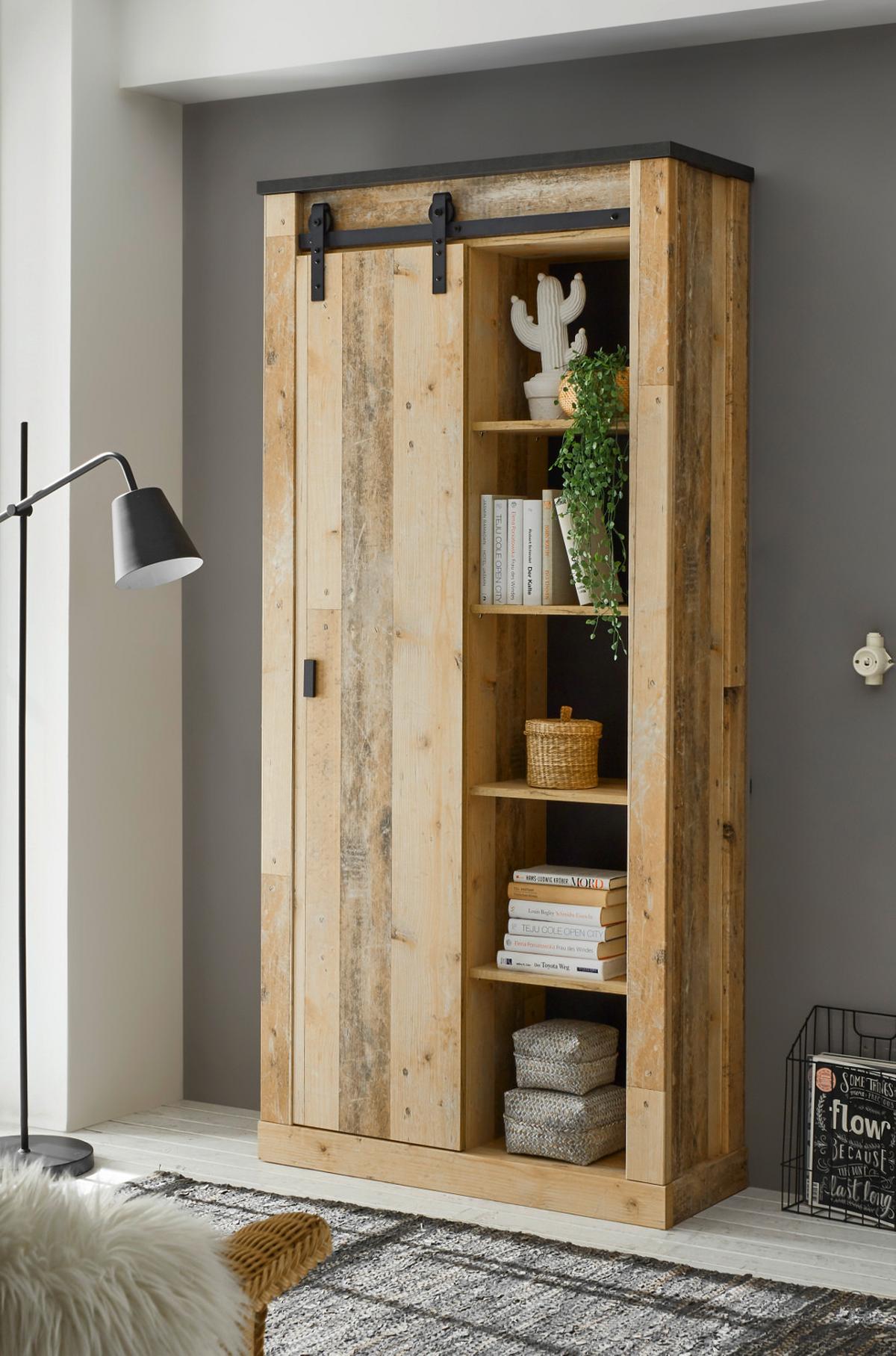 BÜROMÖBEL-SET Used Wood hell, anthrazit, mit Aktenschrank - Eichefarben/Anthrazit, Holzwerkstoff/Metall (60/220/201cm)
