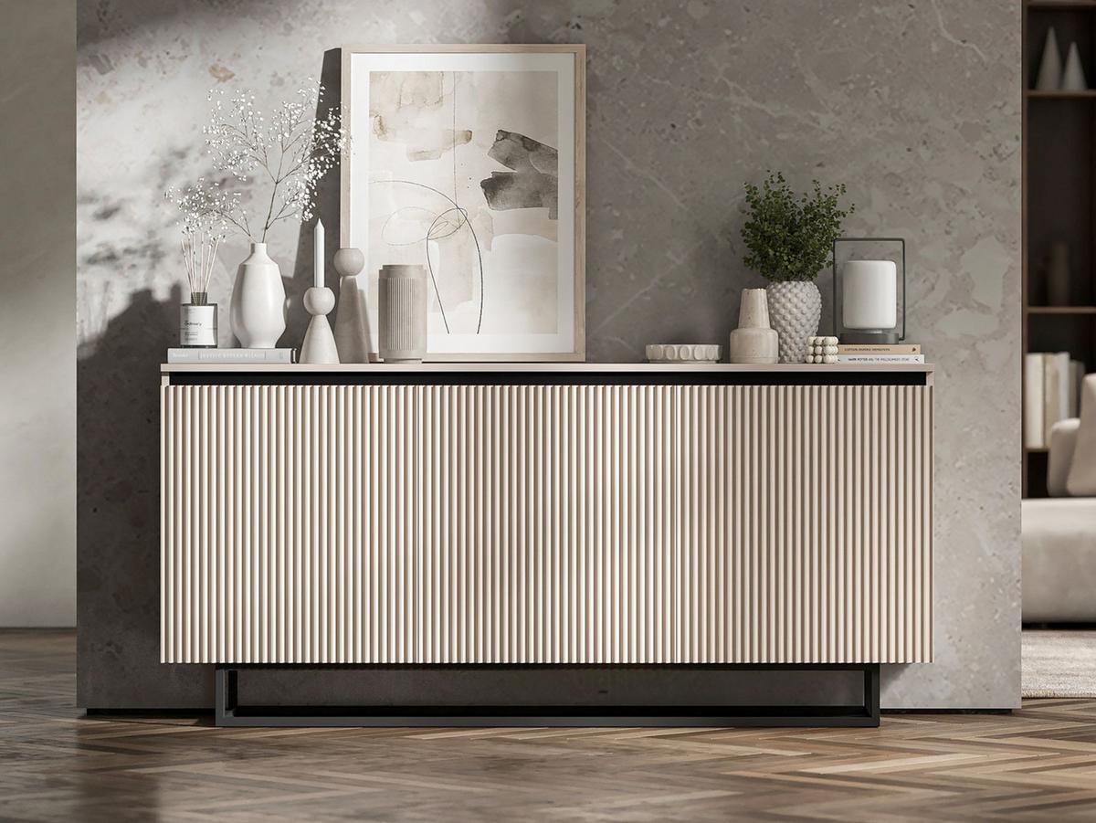 SIDEBOARD Selene 3D Kachmir Matt mit metallrahmen Glamour 167 cm - Kaschmir/Schwarz, Holzwerkstoff/Metall (167/79/35cm) - Meble Lindner