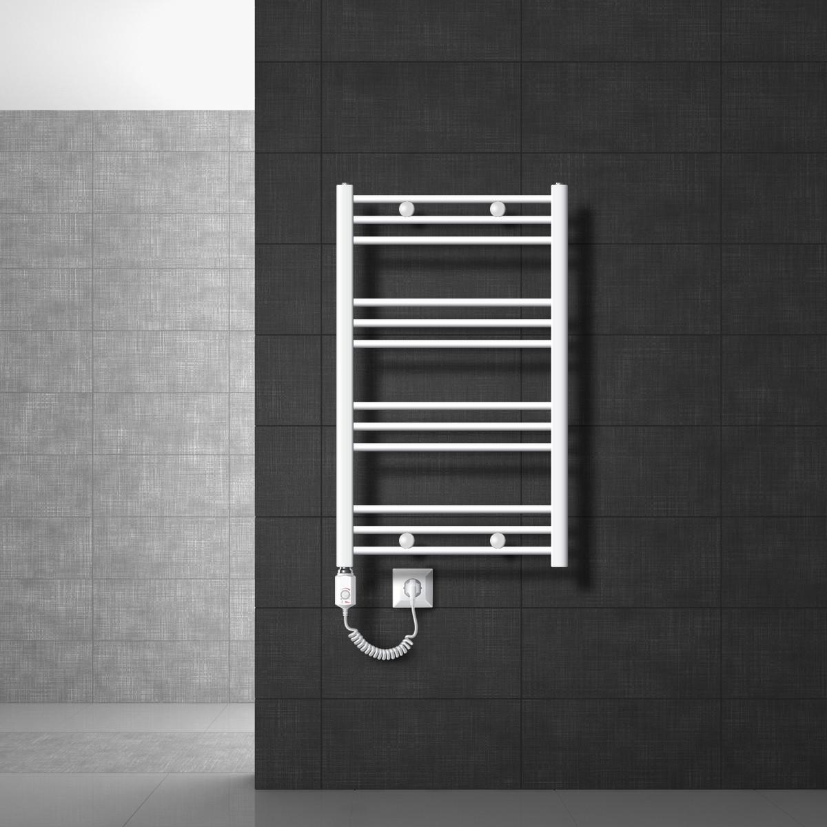 BADHEIZKÖRPER elektrisch Sahara 600x800 mm Weiß gebogen mit Heizstab 600W - Weiß, Metall (3/80/60cm) - LuxeBath