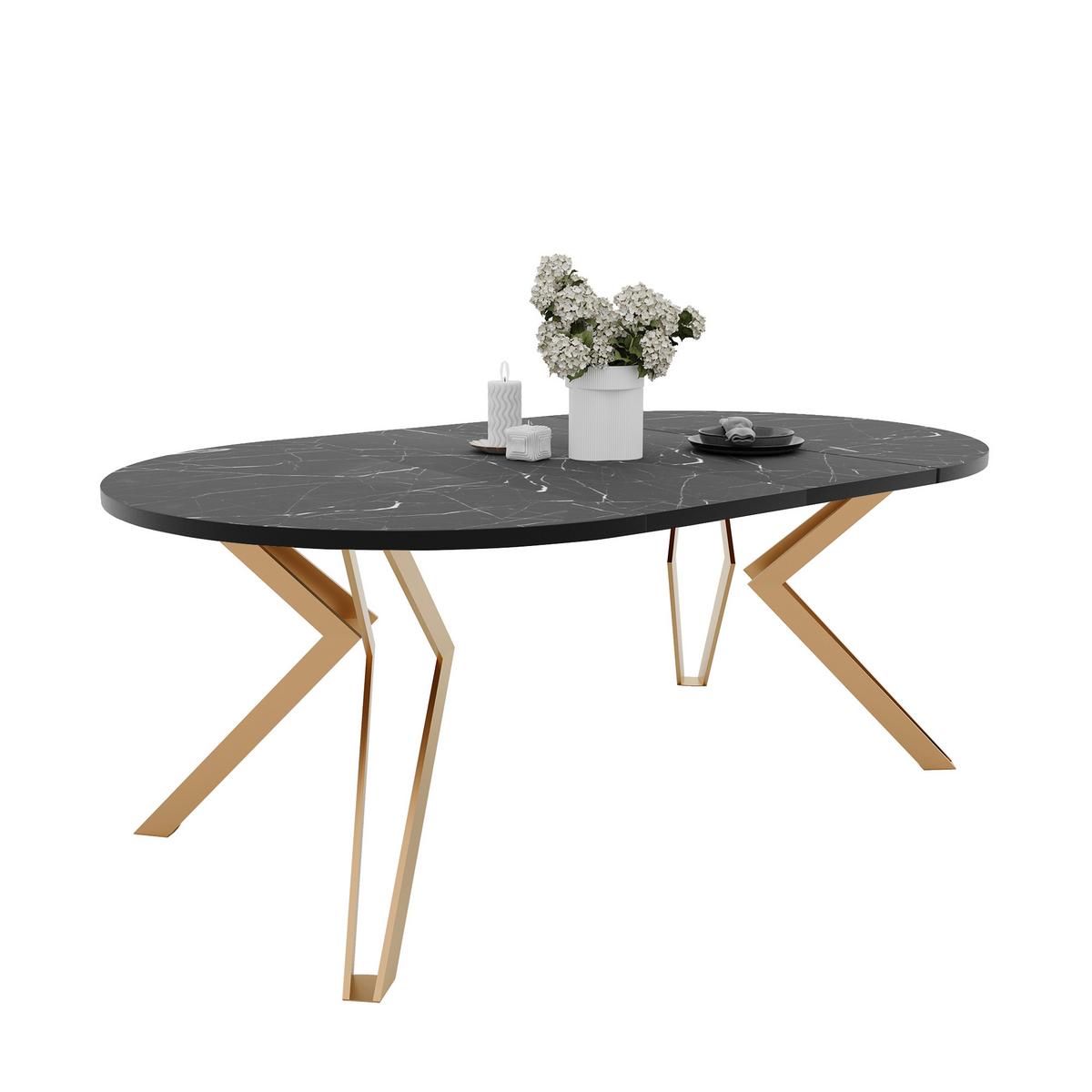 ESSTISCH ausziehbar aus MDF, Schwarz - Goldfarben/Schwarz, Holzwerkstoff (120/120/76cm) - Idohome