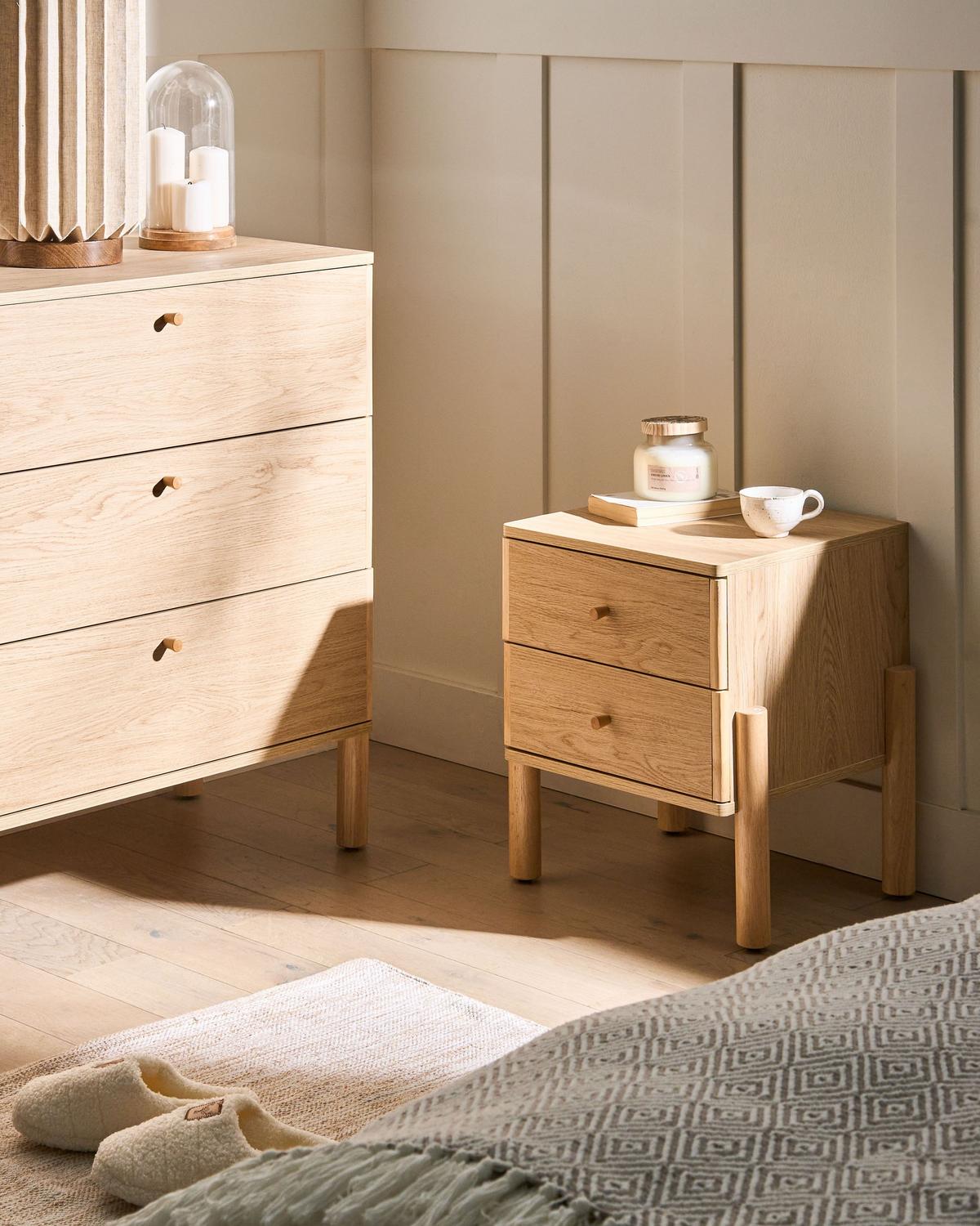 NACHTTISCH mit 2 Schubladen Hellbraun Collins - Hellbraun, Naturmaterialien (40/40/50cm) - Beliani