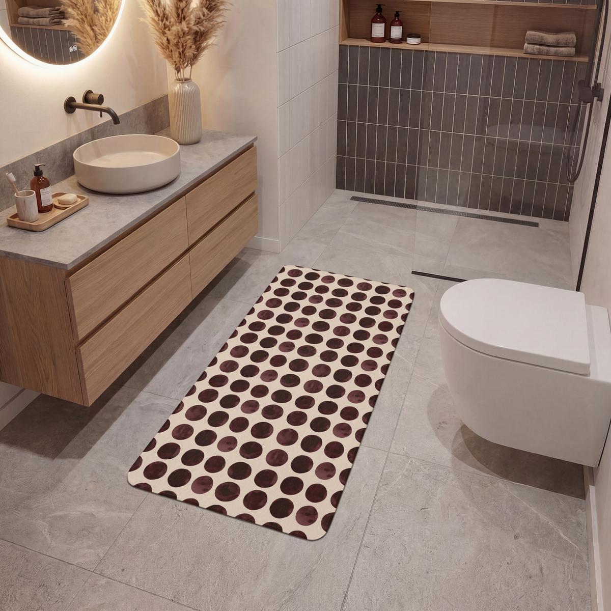 BADEMATTE Polka dots - Muster - Braun 60x120 cm - Bordeaux, Textil (60/120cm) - OnlyWow