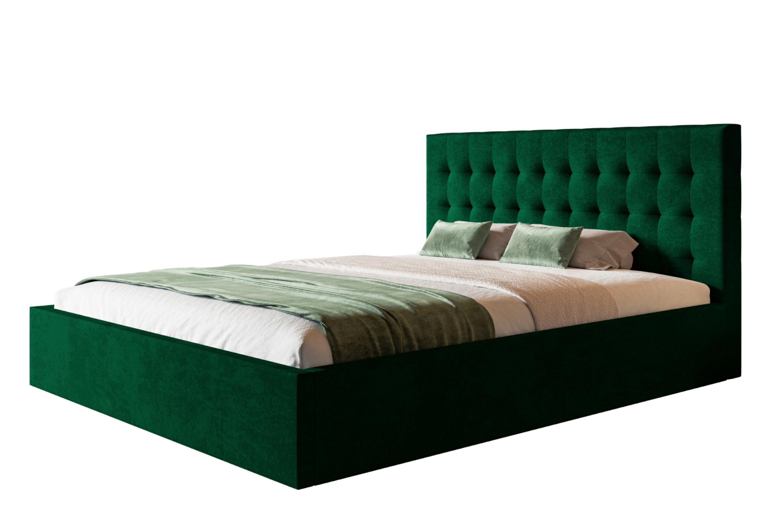 BETT 200x200 - Polsterbett mit Bettkasten und Metallrahmen - Modern Betten - Glatter Kronos-Stoff- Kollektion Rio, Grün - Grün, Holz/Textil (200/200cm) - Alpi-Möbel