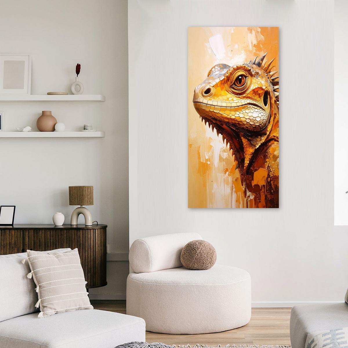 LEINWANDBILD Eidechsenkopf-Reptilien 50x100cm - Beige, Textil (50/100cm) - Feeby