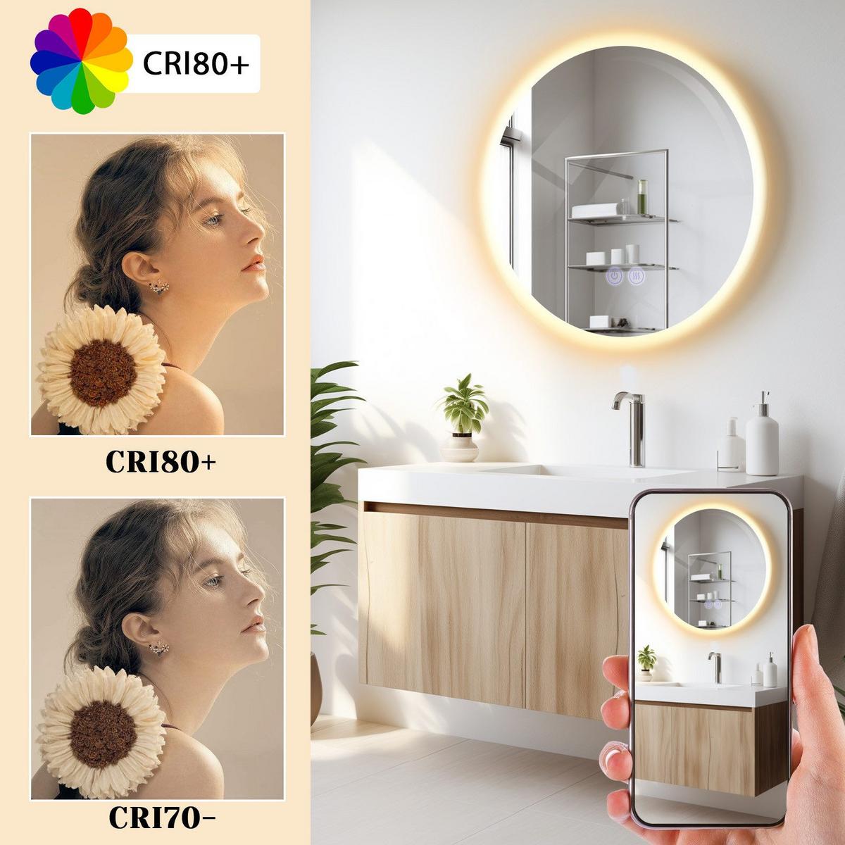 BADEZIMMERSPIEGEL Redman mit LED-Leuchte Ø50 cm - Weiß, Glas (50/3.3/50cm) - Nettlife