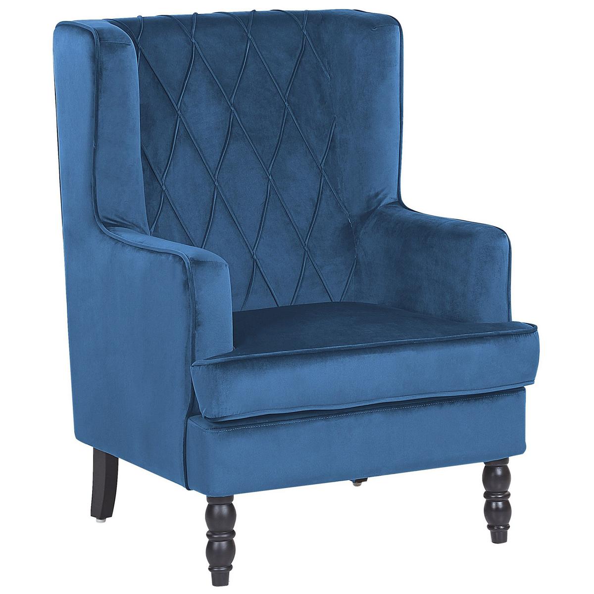 SESSEL Samtstoff blau plus Hocker Sandset - Blau, Textil (72/103/75cm) - Beliani
