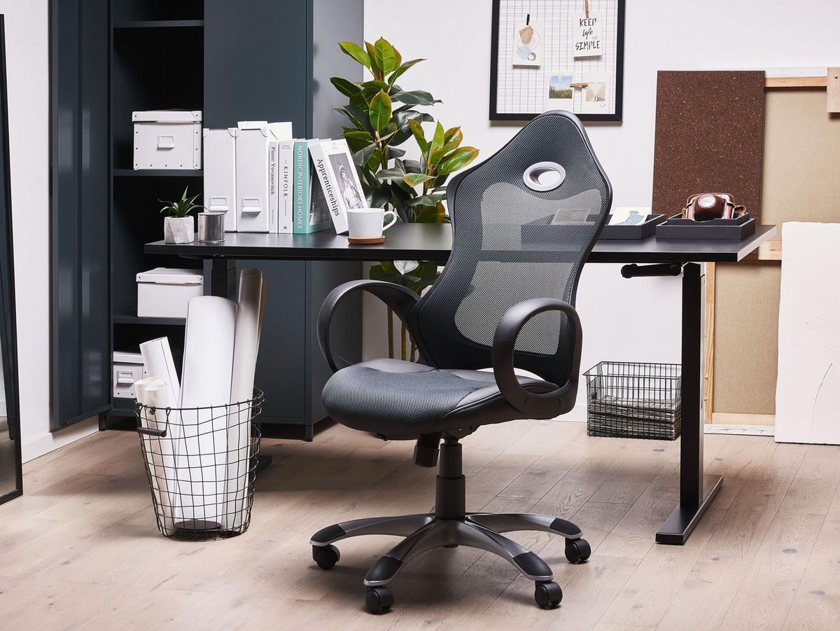 BÜROSTUHL Polyester Graugrün Ichair - Schwarz, Kunststoff/Textil (67/109/67cm) - Beliani