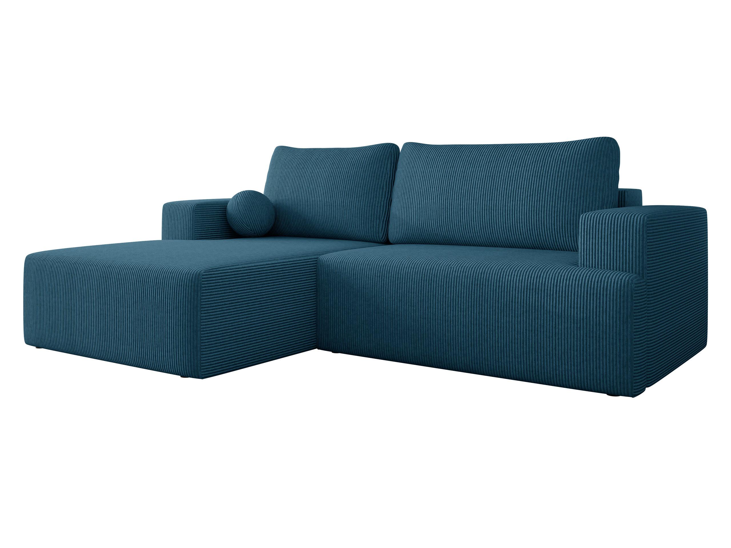 ECKSOFA Mivo Cord, Seite: Links - Blau/Schwarz, Holz/Kunststoff (266/163cm) - MIRJAN24
