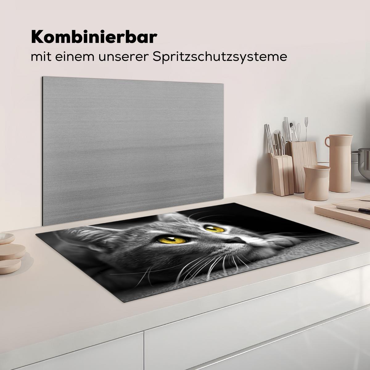 HERDABDECKPLATTE Katze - Grau - Tiere - Katze Induktionsmatte 83x51 cm - Grau, Kunststoff (83/51.5/0.2cm) - MuchoWow