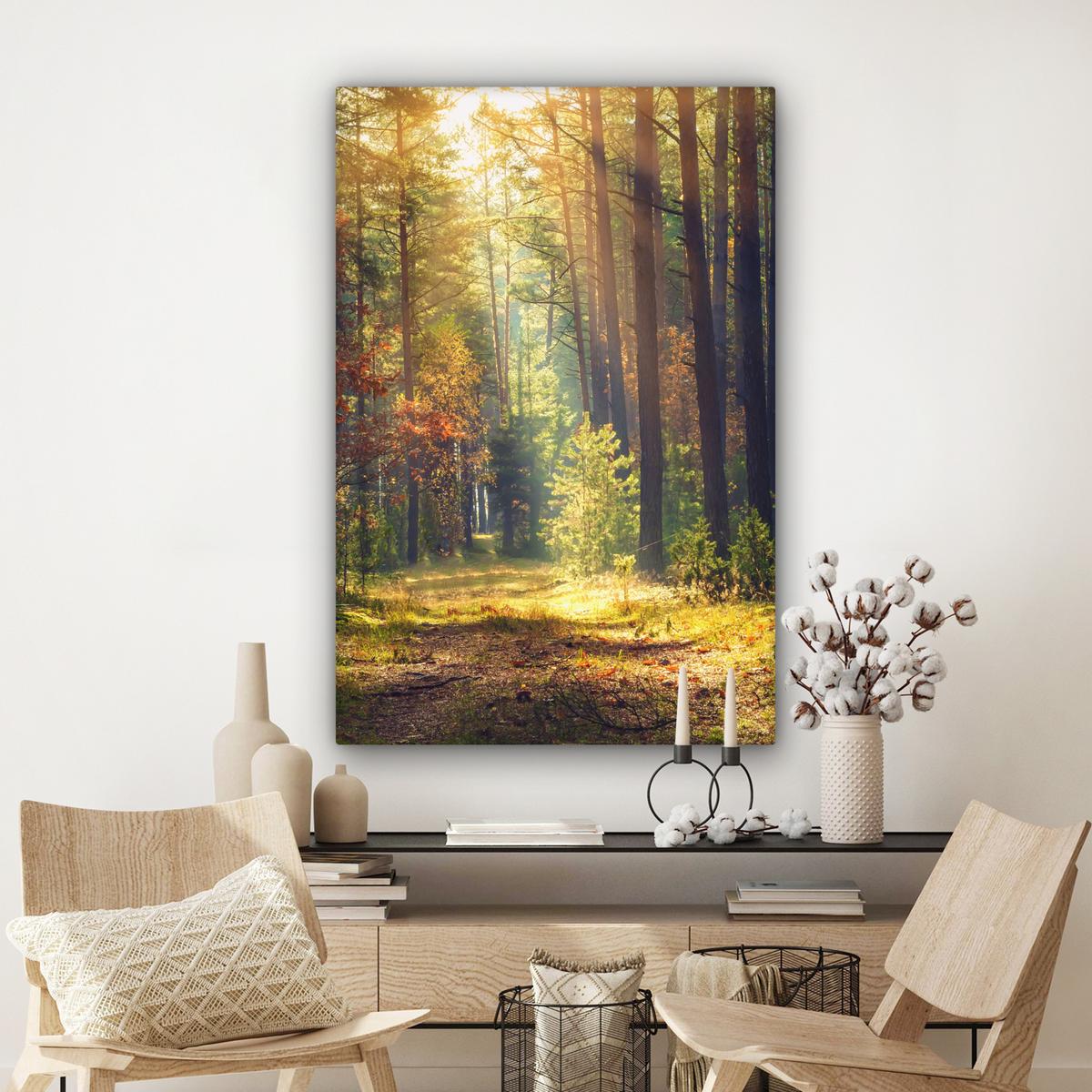 LEINWANDBILD Wald - Herbst - Bäume Deko XXL 80x120 cm - Dunkelgrün, Textil (80/120cm) - MuchoWow