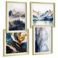 BILDER SET 4er Set - 50x50 cm & 40x60 cm Goldrahmen - Blaue Berglandschaften - Goldfarben, Kunststoff (50/50cm) - TULUP