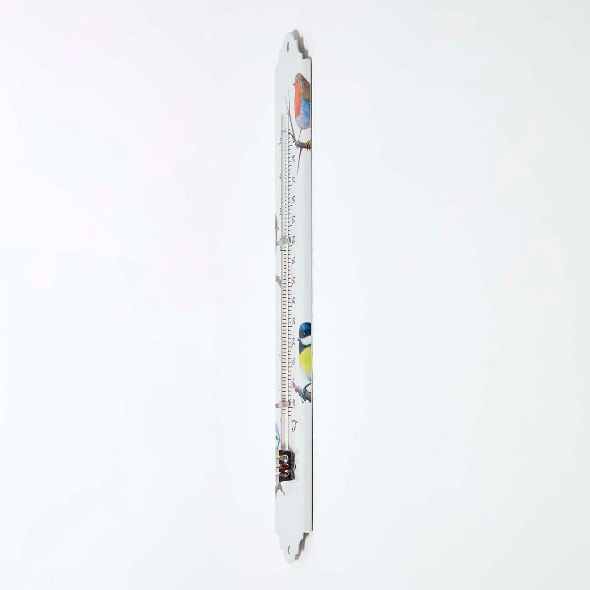 INNEN- & Außenthermometer weiß mit Vogelmotiv - Weiß, Metall (6.3/29.5/29.5cm) - Homescapes