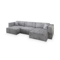 WOHNLANDSCHAFT SARMO P Hellgrau Kordstoff mit Schlaffunktion - Hellgrau/Grau, Holz/Kunststoff (347/70/148cm) - MASSENO