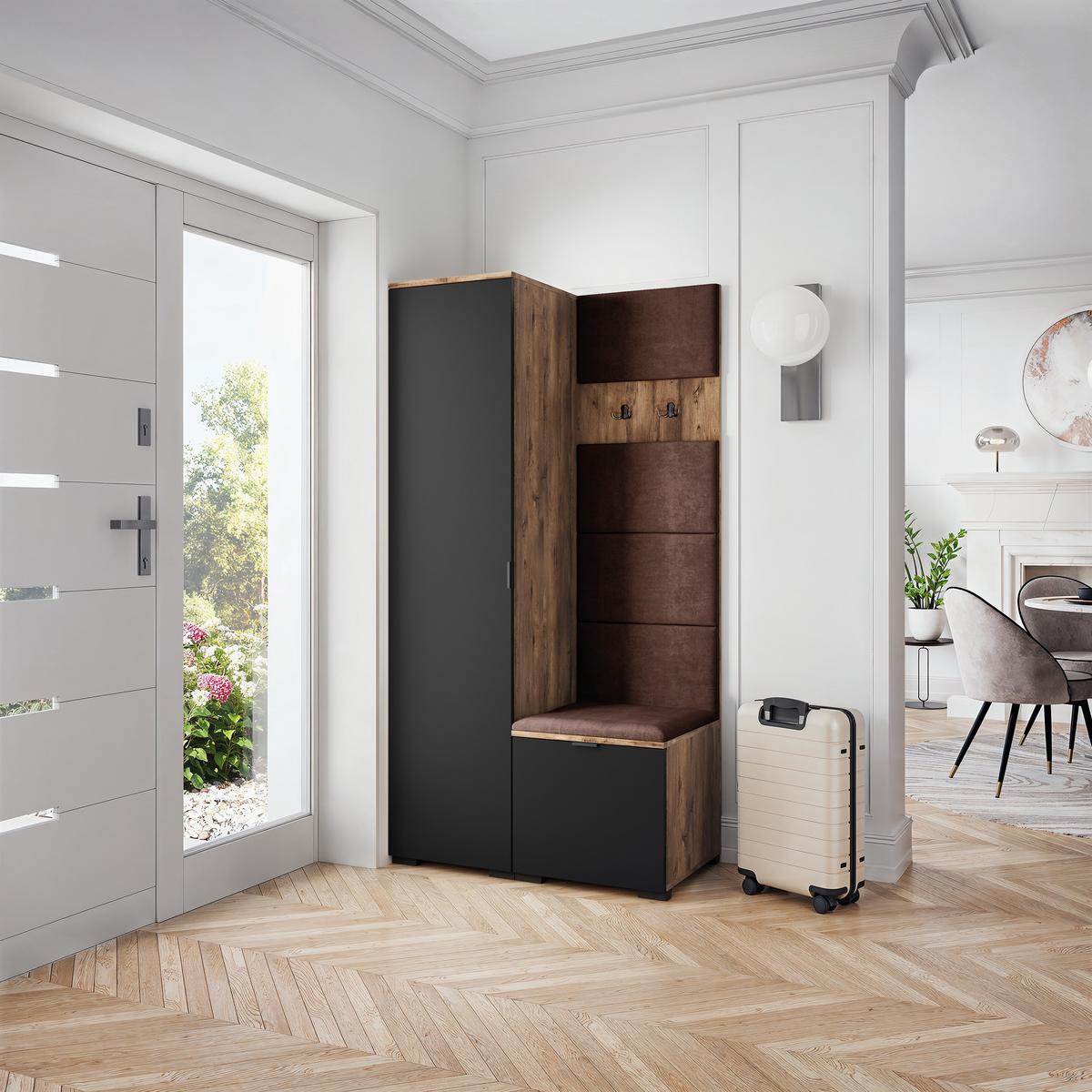 GARDEROBENSCHRANK LORI 95/181/51 cm Modern Garderobe-Set Eiche Lefkas - Eichefarben/Schwarz, Holzwerkstoff (95/181/51cm) - MASSENO