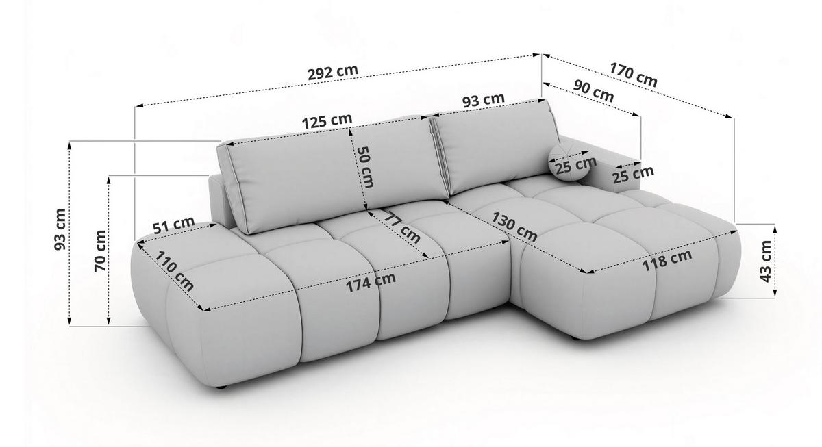 ECKSOFA LORAN L Hellgrau Velvet - Links - Hellgrau/Schwarz, Kunststoff/Textil (170/292cm) - MKS