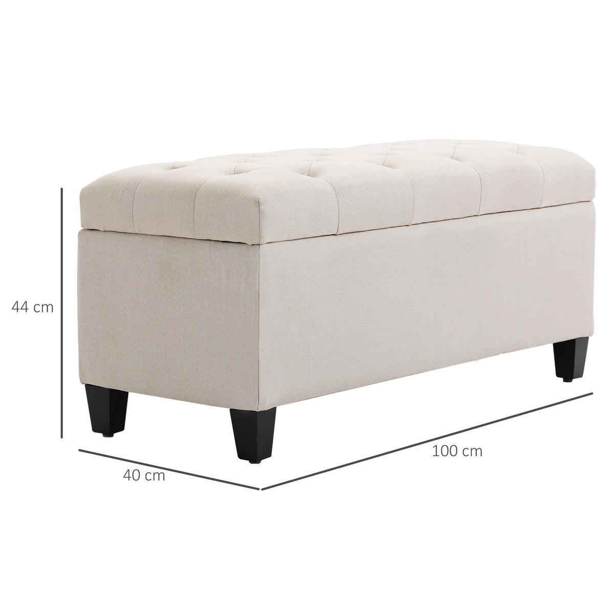 TRUHENBANK leinenartiges Polyester holz Cremeweiß - Creme, Kunststoff (40/44/100cm) - HOMCOM