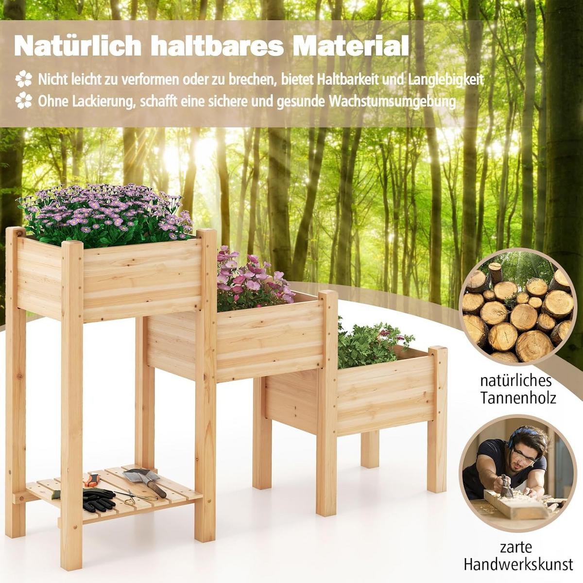 HOCHBEET Holz - Apfelbaumfarben, Holz (161/104/43cm) - COSTWAY