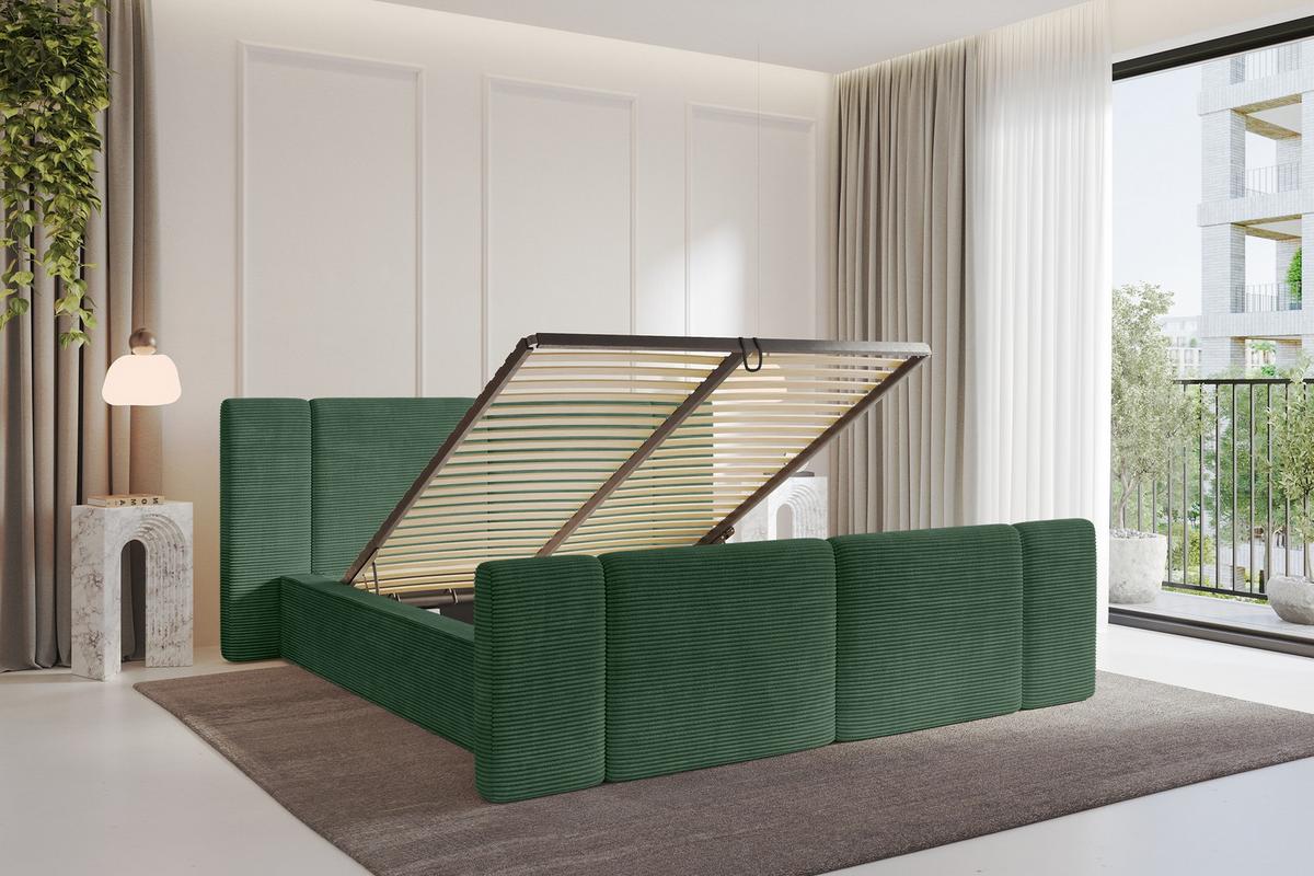 POLSTERBETT mit Bettkasten, Fußteil und Lattenrost, Bett mit Matratze H3/H4 - RIVO-Z 180x200 Grün - Grün, Holzwerkstoff/Textil (180/200cm) - ALTDECOR