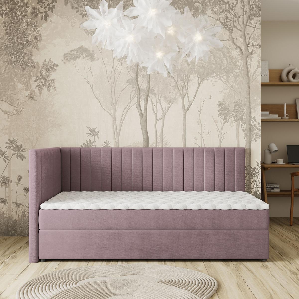 BOXBETT ARIS 90x200 cm mit Matratze und Topper, H2+H3 - Rosa - Rosa, Holz (90/200cm) - MASSENO