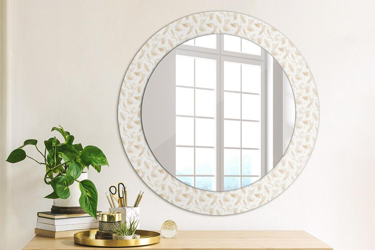 SPIEGEL Rund Ø 60 cm mit Aufdruck - Creme, Glas (60/60/0.4cm) - Wallfluent