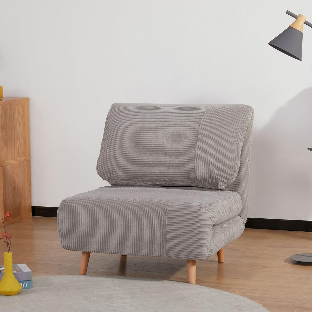 2-IN-1 Schlafsofa Schlafsessel Klappmatratze Gästebett Klappbett Hellgrau - Hellgrau/Naturfarben, Holz/Textil (87/89/82cm) - HOMCOM