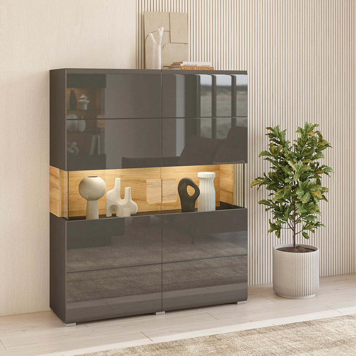 GESCHIRRSCHRANK Jules Grau und Holz - Grau, Holzwerkstoff (122/152/39cm) - Petits-meubles