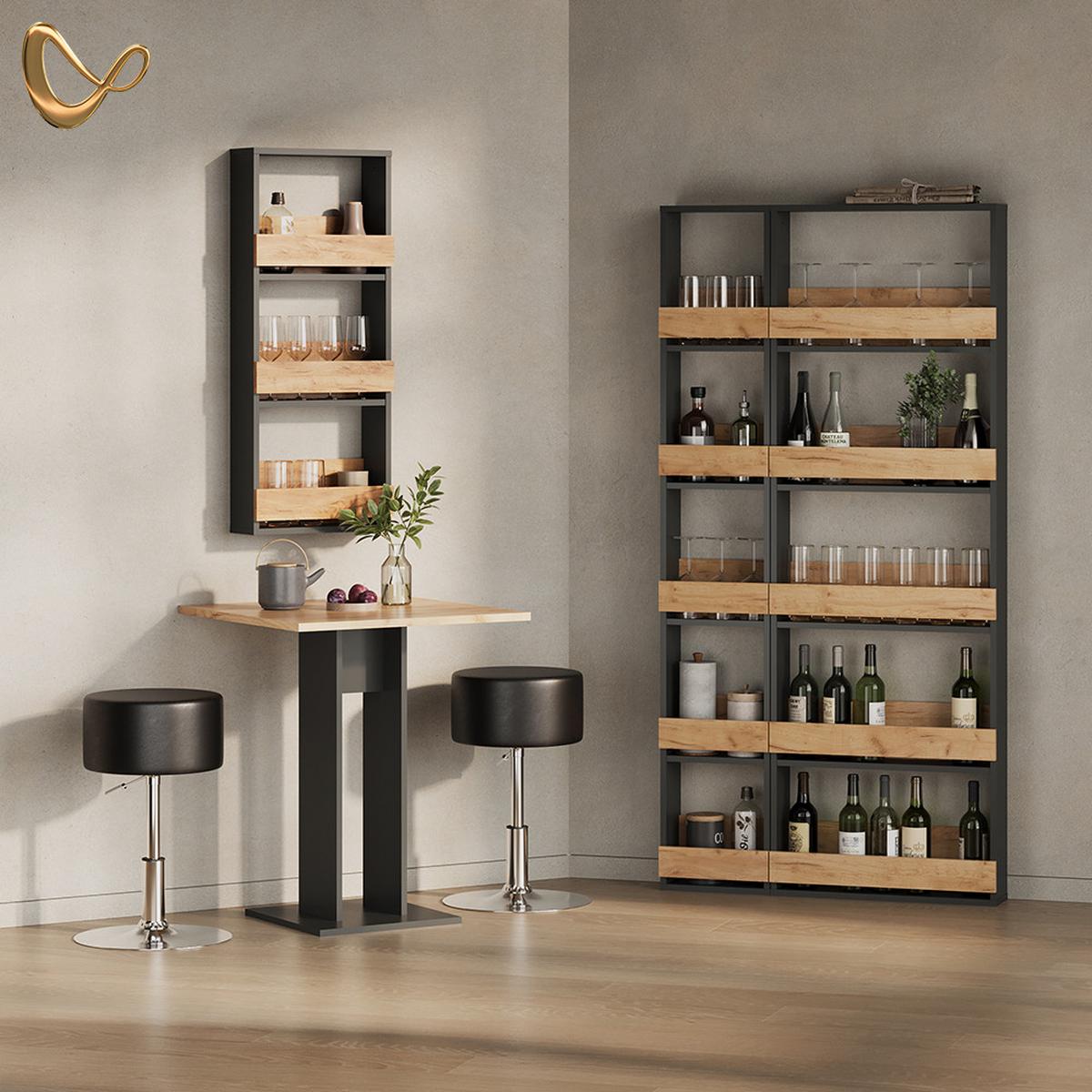 WEINGLASREGAL Regusa Goldkraft Eiche/Anthrazit 40 x 98 cm - Honigeiche/Anthrazit, Holzwerkstoff (40/98/15.1cm) - Livinity®