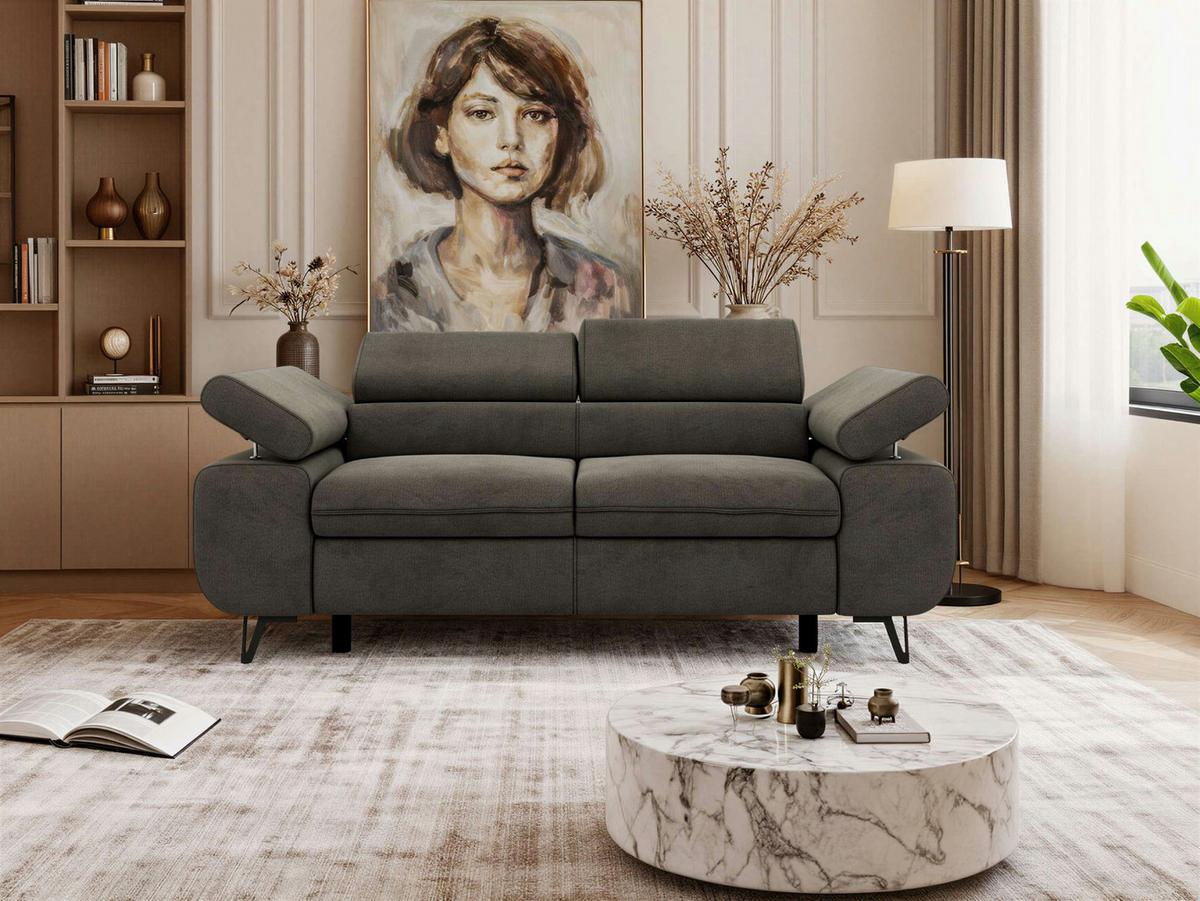 2-SITZER SOFA PETER - Dunkelgrau Velvet - Dunkelgrau/Schwarz, Textil/Metall (200/76/99cm) - MKS