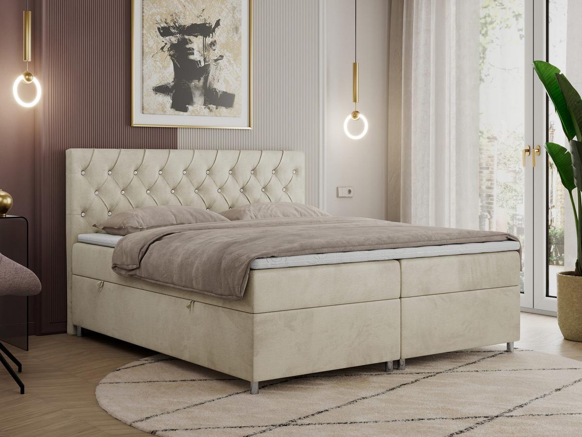 BOXBETT ROMA 120/200 - Beige Velvet - H4 - Beige, Holz/Textil (120/200cm)