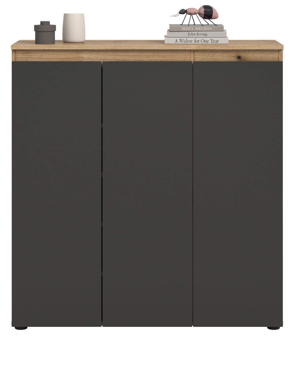 KOMMODE grau, Evoke Eiche 105 x 11 cm, Anrichte mit 10 Fächern - Eichefarben/Schwarz, Holzwerkstoff/Kunststoff (105/111/37cm) - Inn.Furn