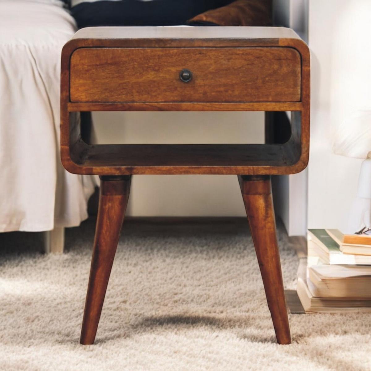 NACHTKASTEN Avora Kastanie, 1 Schublade und Offenes Fach, Dunkelbraun - Dunkelbraun/Messingfarben, Holz/Metall (45/56/35cm) - Artisan Furniture