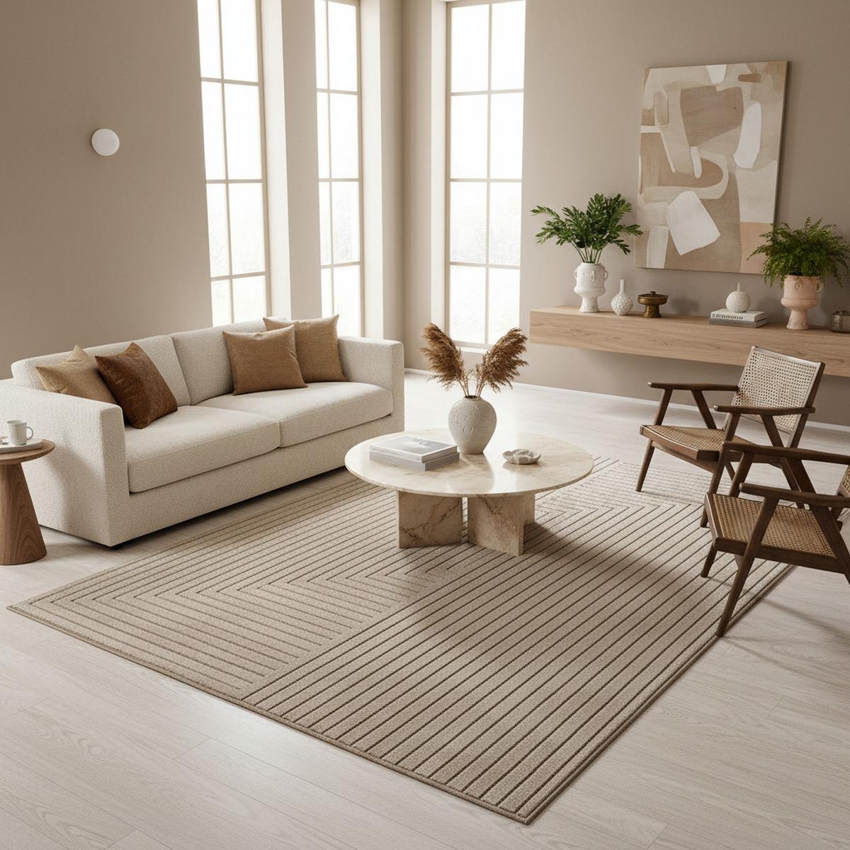 TEPPICH Outdoor ENGADIN in Beige, im Skandi-Stil mit 3D-Design, aus Polypropylen, 80 x 150 cm - Beige, Textil (150/80cm) - KADIMA DESIGN
