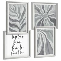 BILDER SET 4er Set - 50x50 cm & 40x60 cm Silberner Rahmen - Illustrationen mit floralen Pastellmustern - Silberfarben, Kunststoff (50/50cm) - TULUP