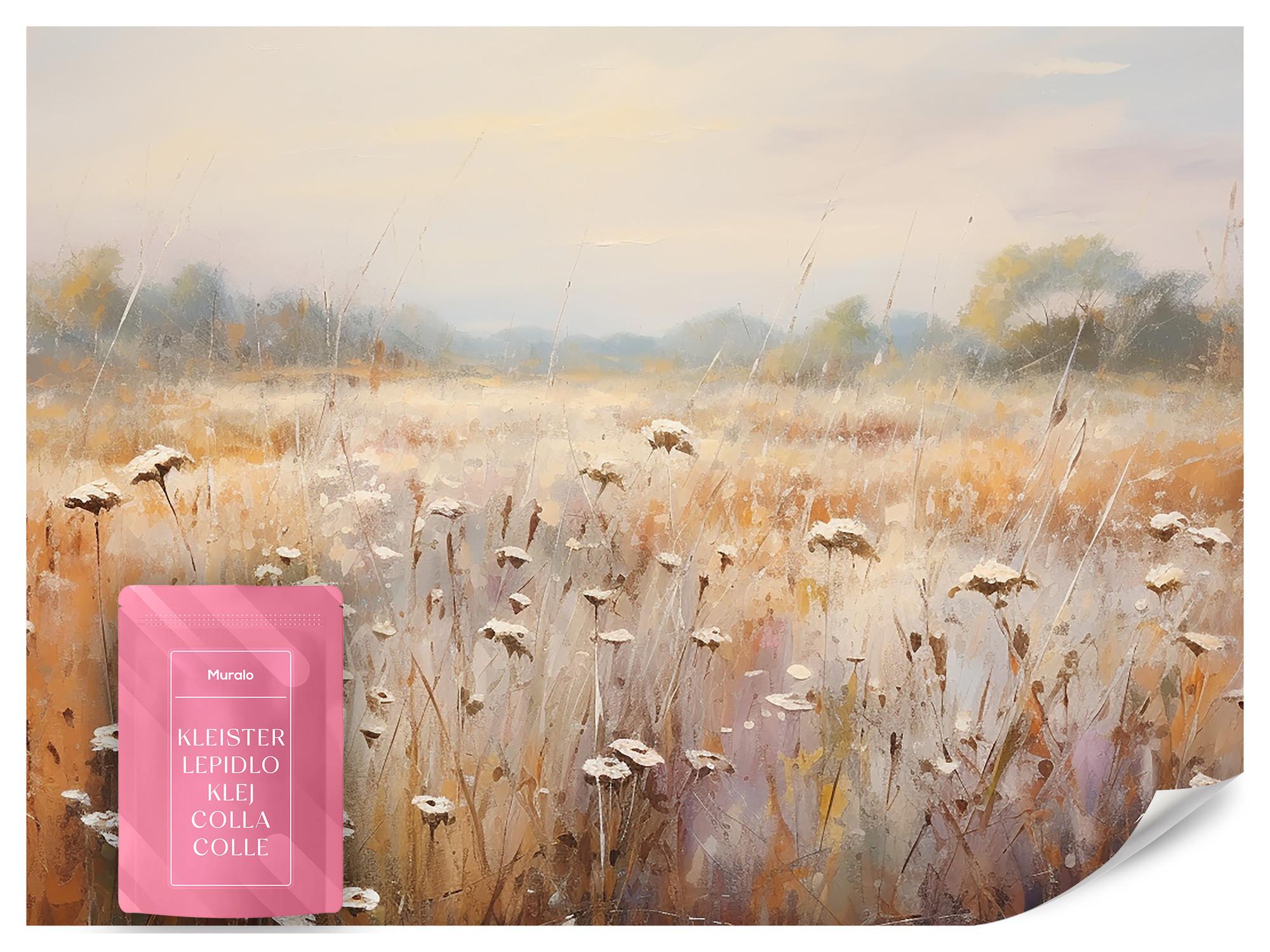 FOTOTAPETE für Esszimmer Wiese Pflanzen Retro Stil 300x210 - Gelb/Beige, Papier (300/210cm) - Muralo