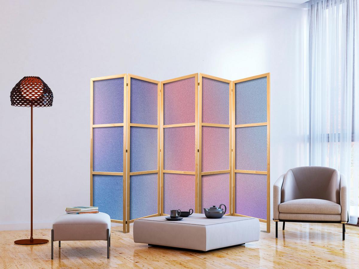 PARAVENT Japanischer 5-tlg 225x172 cm Farbverlauf - Rosa, Holz/Textil (225/172/3cm) - Muralo
