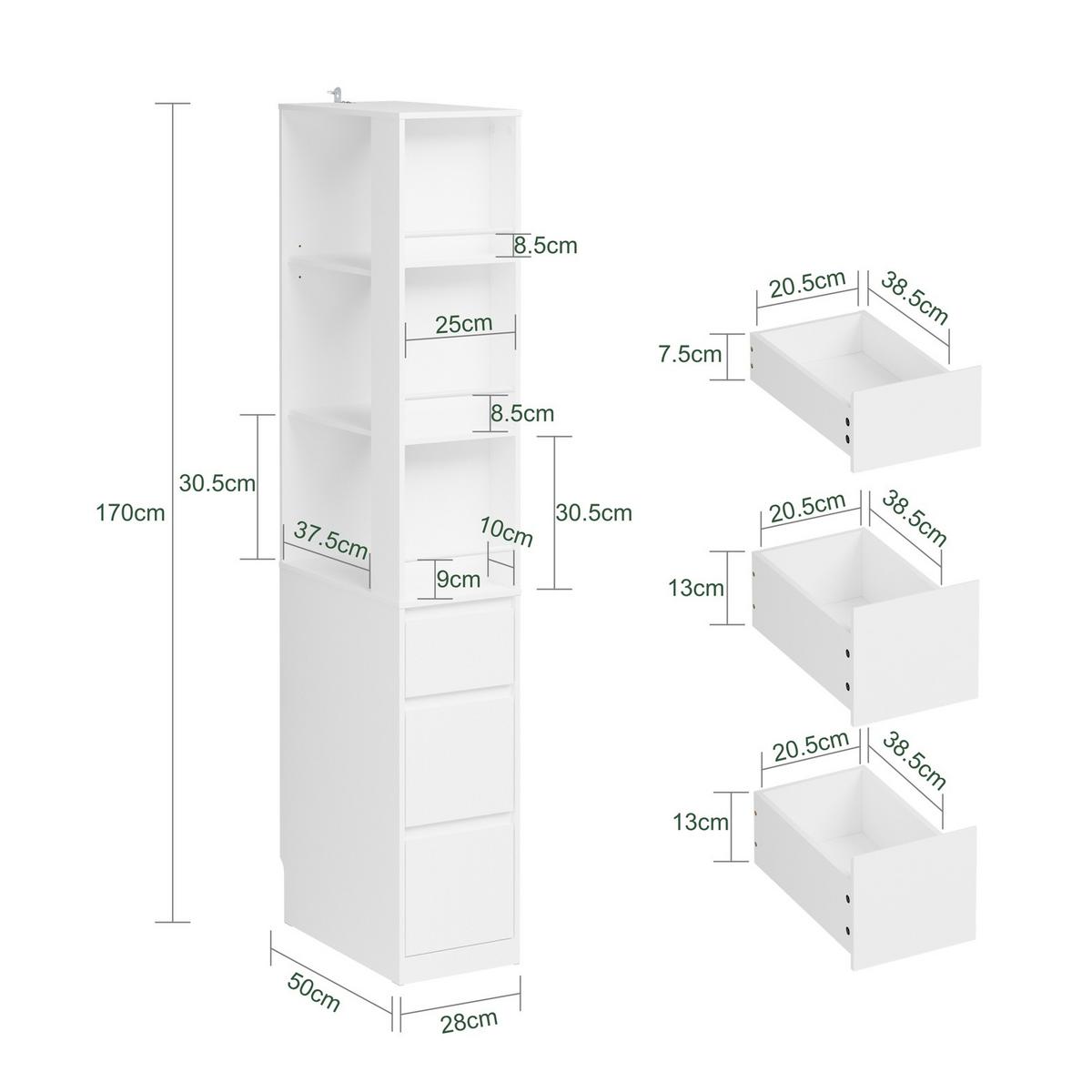 ECKSCHRANK mit Schubladen und Ordnerhalter STR15-W - Ahornfarben/Weiß, Holzwerkstoff/Fell (50/170/28cm) - SoBuy