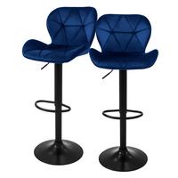 BARHOCKER 2er Set Blau aus Samt höhenverstellbar/drehbar - Blau/Schwarz, Textil/Metall (41/110/47cm) - ML-DESIGN