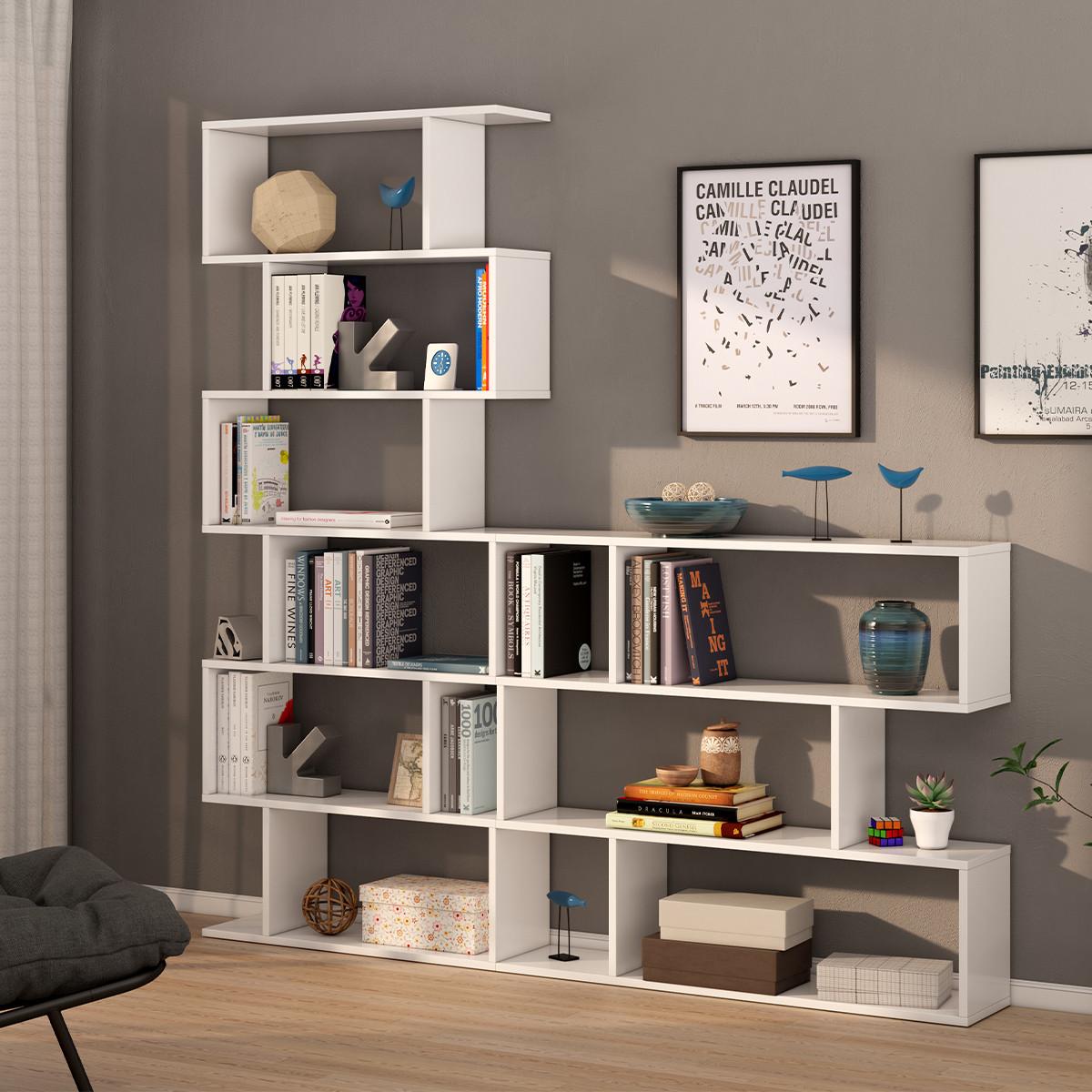 BÜCHERREGAL mit 6 Ebenen H192 cm - Athena - Weiß, Holzwerkstoff (24/192/8cm) - Calicosy