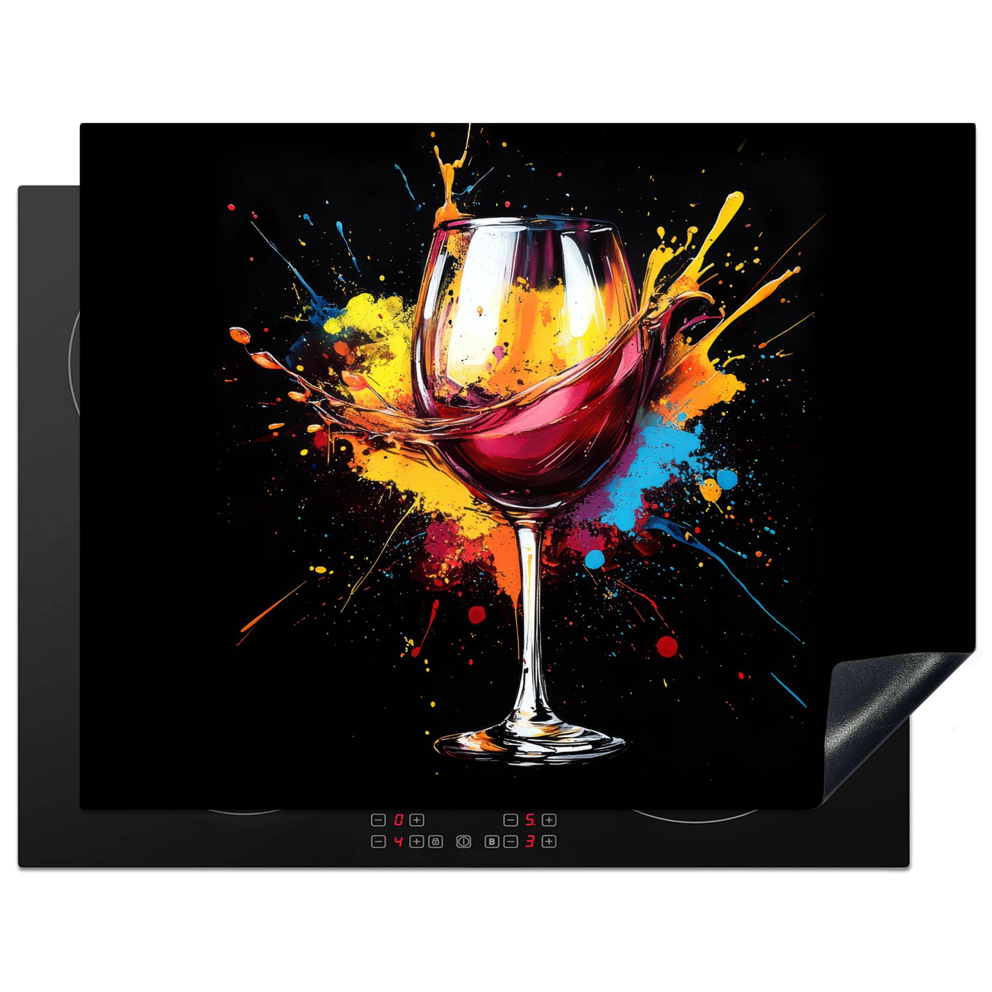 HERDABDECKPLATTE Wein - Glas - Graffiti - Getränk - Rot - Farbe Induktionsmatte 77x59 cm - Weinrot, Kunststoff (77/59/0.2cm) - MuchoWow