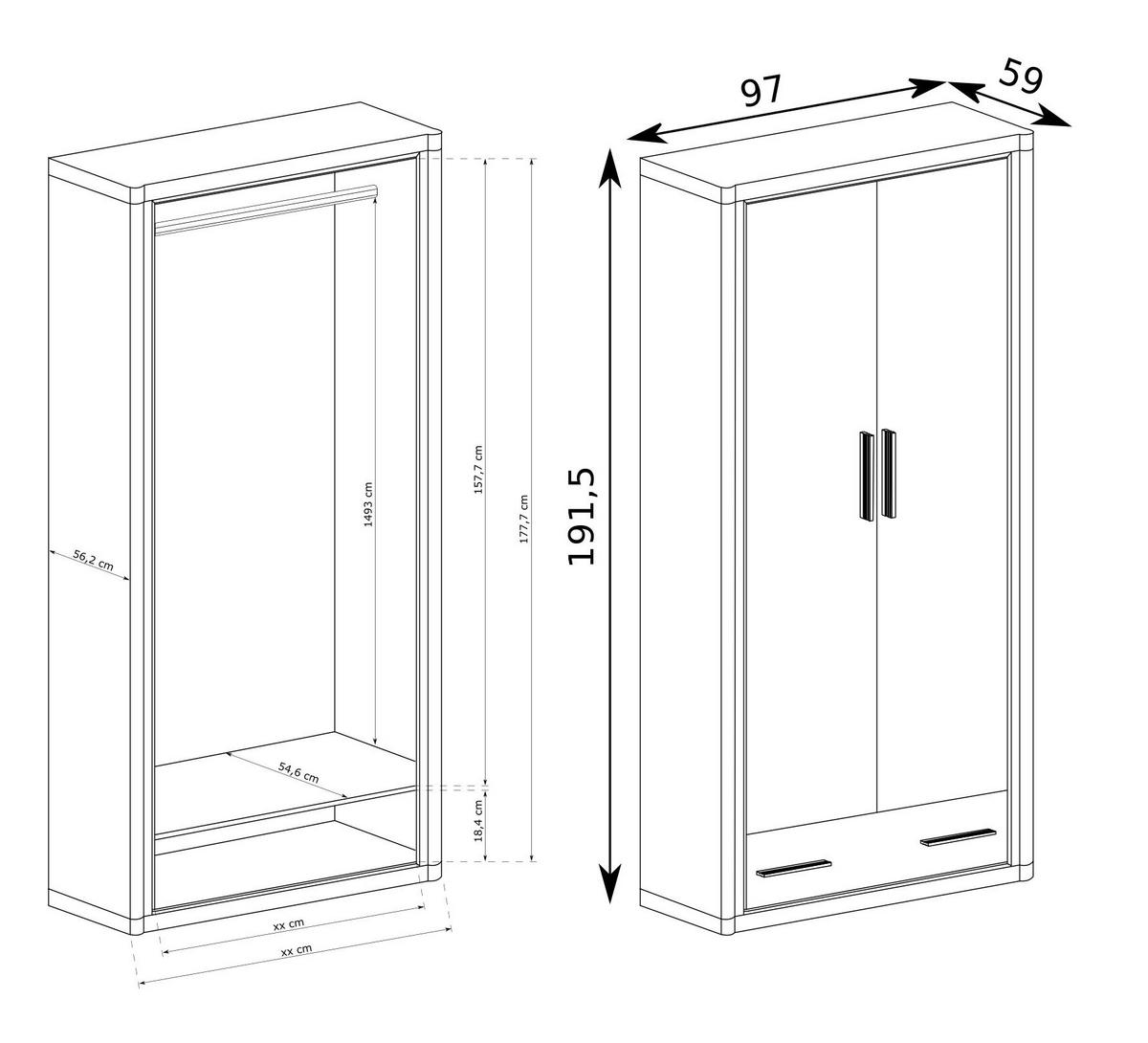 DREHTÜRENSCHRANK MALAGA 97/192/90 cm 2-türig Sonoma Eiche - Sonoma Eiche, Holzwerkstoff (97/192/90cm) - MASSENO