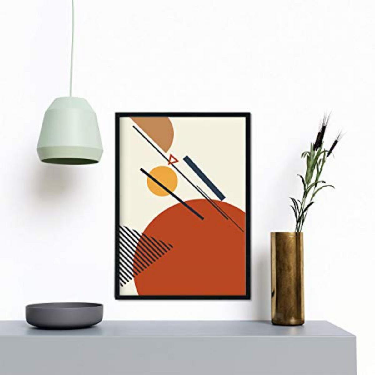 POSTER Set mit 4 Senf, mit farbigen Motiven abstrakten Konstruktivismus A4 Schwarzer Rahmen - Schwarz, Papier (29.7/3cm) - Nacnic