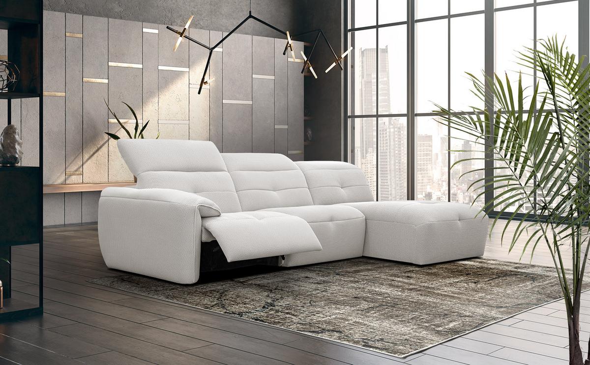 ECKSOFA TRENTO 4-Sitzer mit 1 Relaxfunktion, ecru - Ecru/Schwarz, Holzwerkstoff/Kunststoff (262/165cm) - Wozimo
