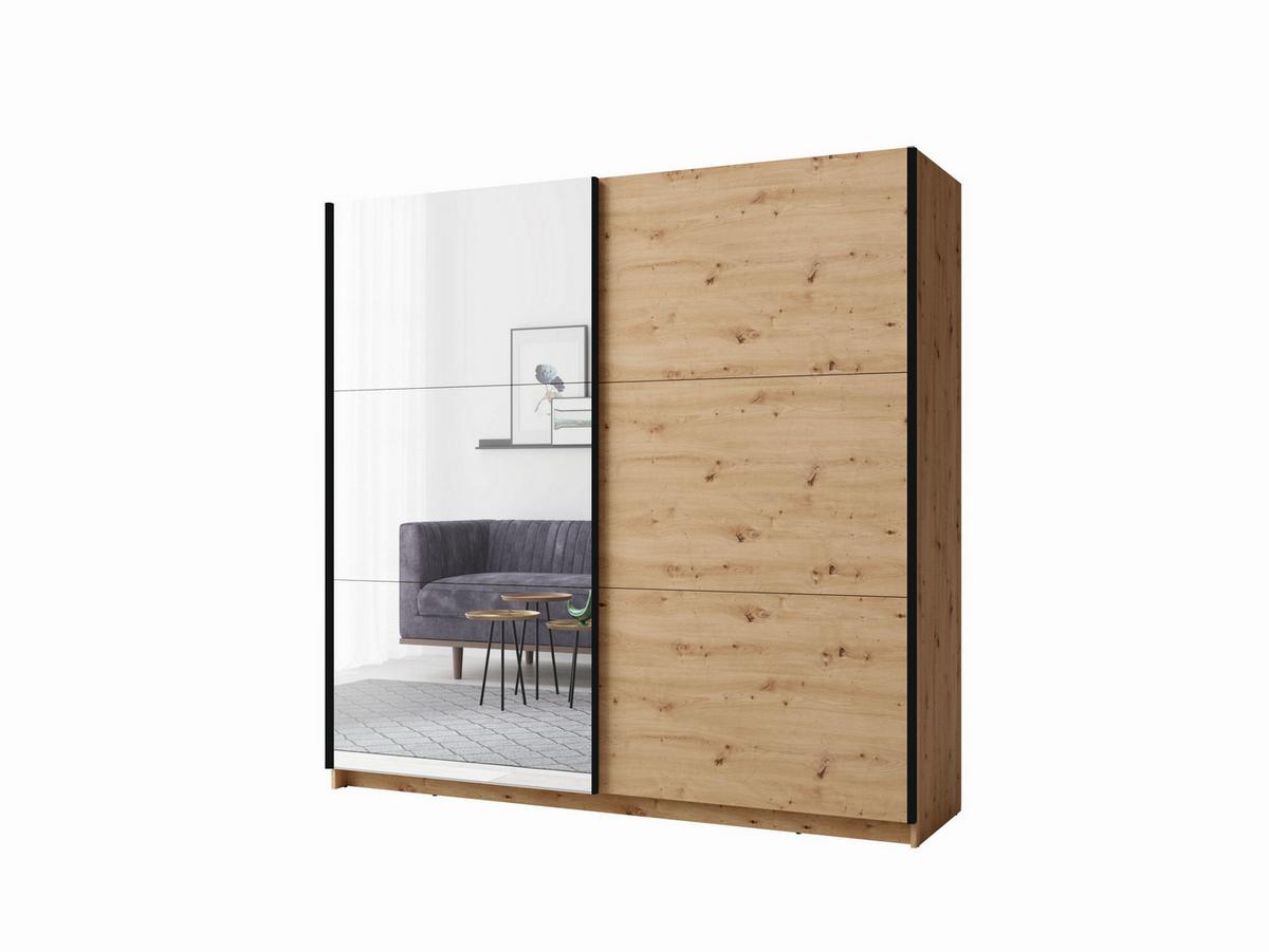 SCHWEBETÜRENSCHRANK ODRIK 200,6/207/55,3cm 2-türig mit Spiegel Eiche Artisan - Eiche Artisan, Holzwerkstoff (200.6/207/55.3cm) - MASSENO