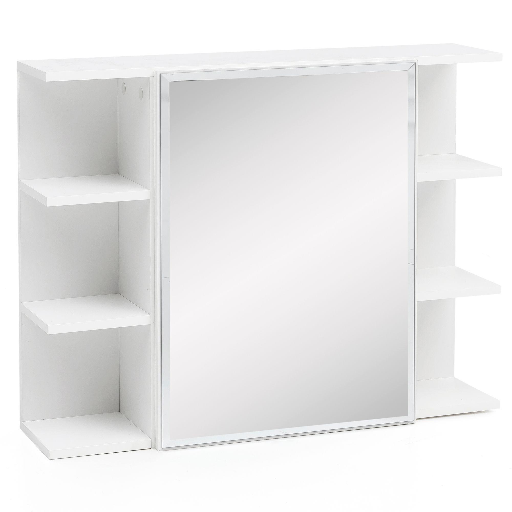 HÄNGESCHRANK Weiß 80x64,5x20 cm aus Spanplatte mit Spiegeltür und offenen Fächern - Weiß, Glas (80/65/20cm) - KADIMA DESIGN