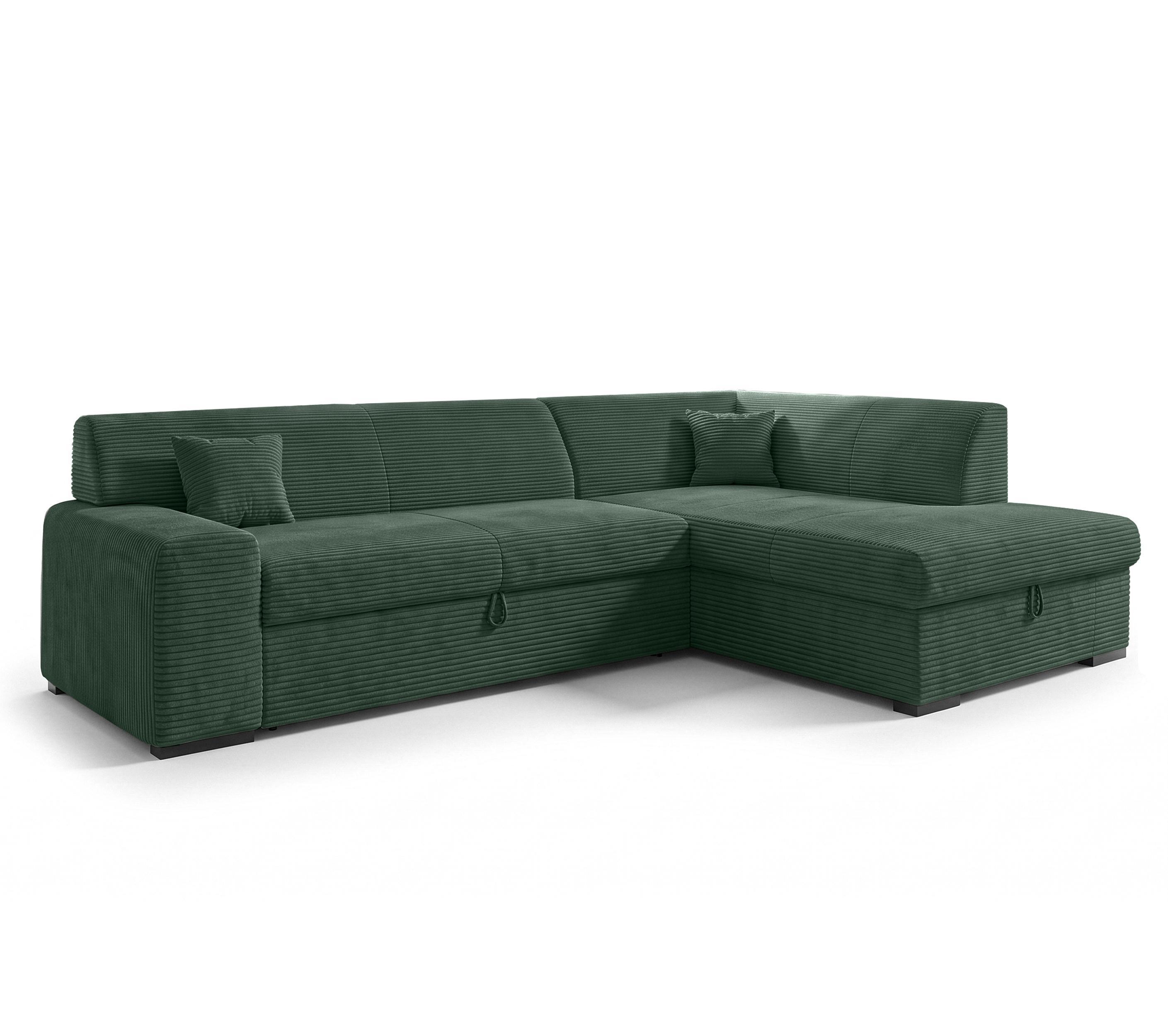 ECKSOFA L Form Minosa Flaschengrün 260/175/71 cm Rechts mit Schlaffunktion - Dunkelgrün/Schwarz, Kunststoff/Textil (175/260cm) - AX Living
