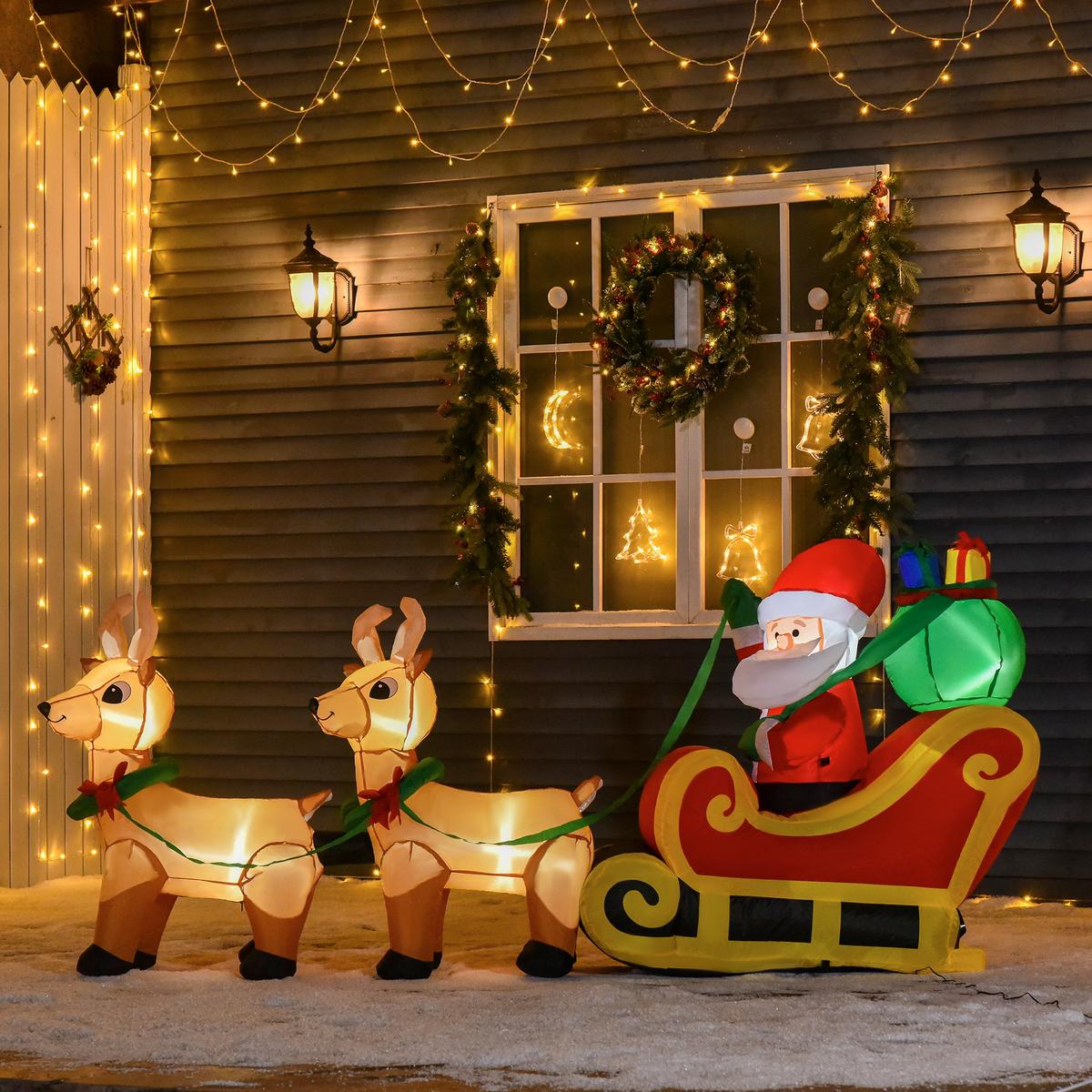 AUFBLASBARER Weihnachtsmann mit Rentieren, 6 LEDs, 240 cm Weihnachtsdeko - Multicolor, Kunststoff (57/112/240cm) - HOMCOM
