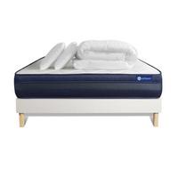 BETT Actiflex tech Taschenfederkern und Memory-Schaum 160 x 200 cm h4 - Kit Bettgestell Weiß - Mit Kissen und Bettdecke - Beige/Weiß, Karton/Holz (160/200cm) - ACTISOM